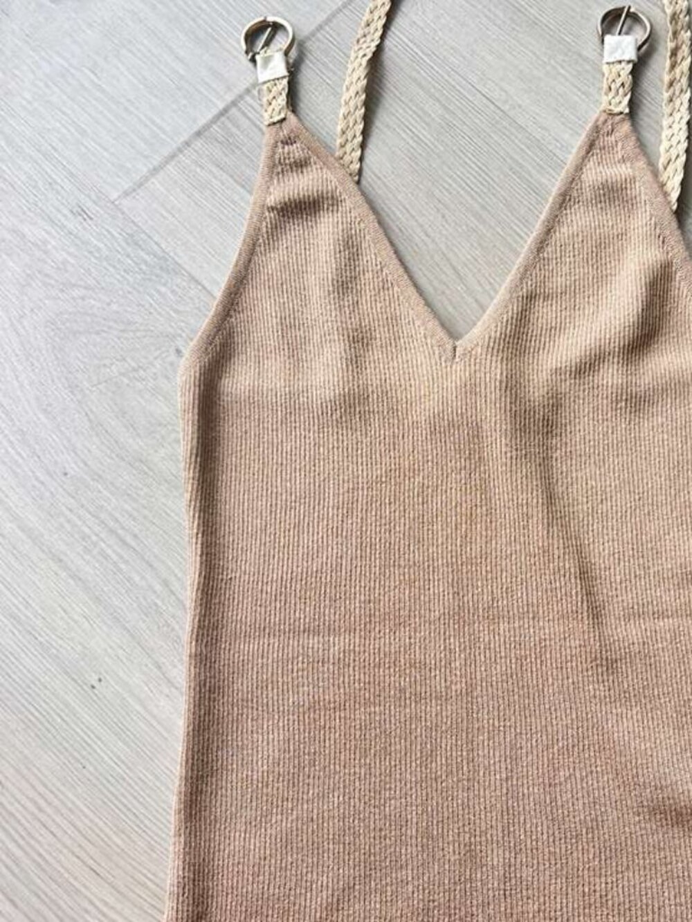 NetWork Gold Shimmer Knit Halter Top | Suede Strap Detail | Size S
